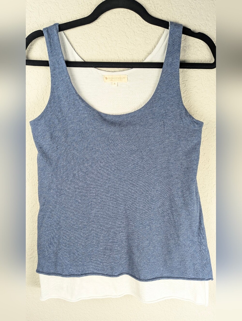Indigenous 100% Organic Cotton Knit Tank S Double Layer Blue White Fair Trade